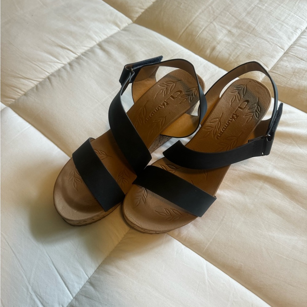 Blue Wedge Sandals